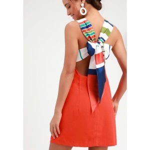 Lulus Joyful Red Orange Multi Stripe Tie-Back Mini